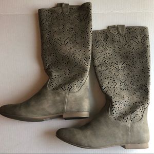 Crown Vintage Taupe perforated knee high boots